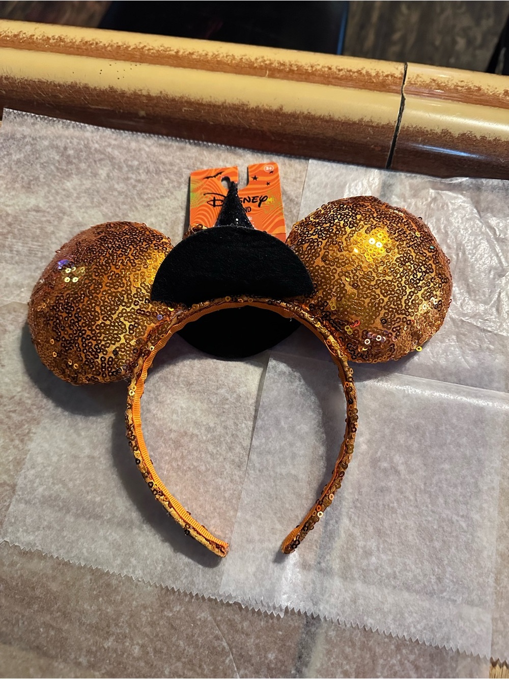 Disney Halloween Orange Sequined Minnie Ears With Witch Hat BRAND NEW